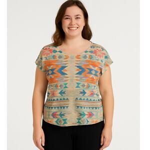 Gaze USA Tribal Print Knit Short Sleeve Top – Size Large – Boho Festival Style